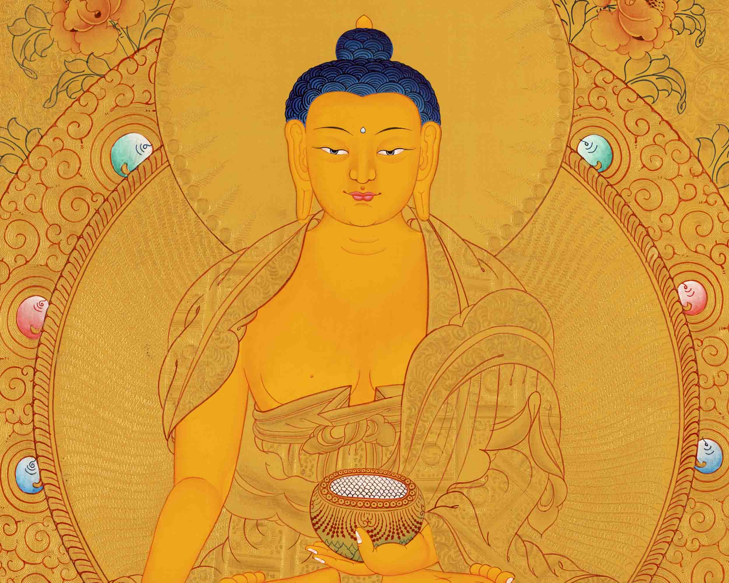 Shakyamuni Buddha Thangka | 24K Gold Painting | Wall Hanging Decors