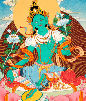 Green Tara Buddhist Thangka | Genuinely Hand Painted with 24k Gold