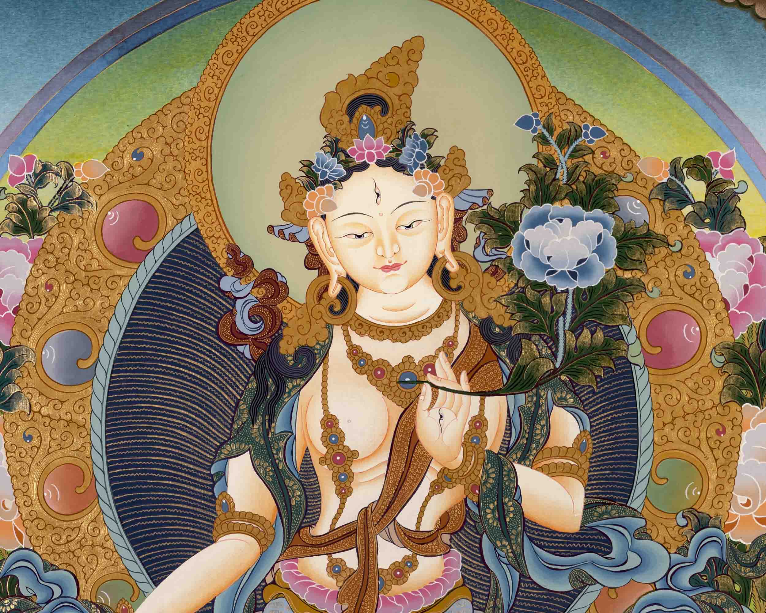 White Tara Art | Traditional Tibetan Thangka | Wall Decors