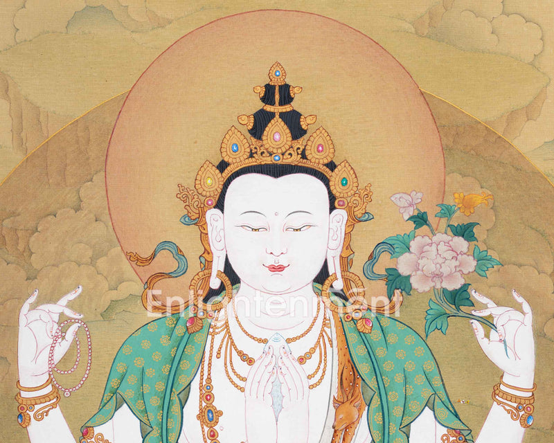 Chenrezig Avalokiteshvara Thangka | Traditional Karma Gadri Style | Path to Compassion