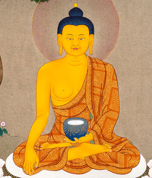 Shakyamuni Buddha | Buddha Thangka | Hand-Painted Thangka With 24K Gold and Natural Stone Colors