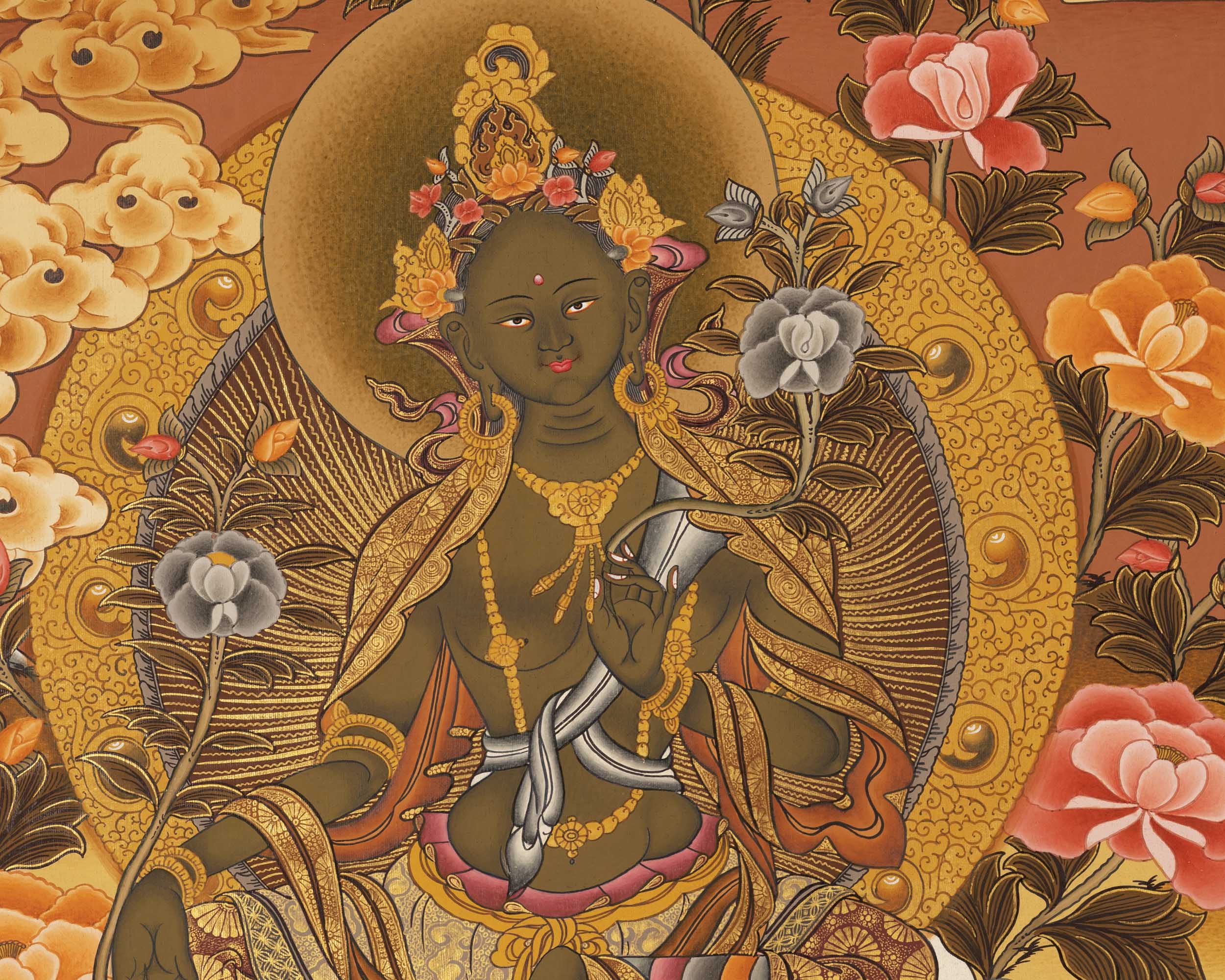 Religious Green Tara Thangka | HandPainted Wall Hanging Thangka