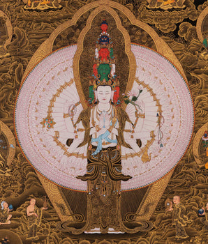 1000 Armed Chenrezig Thangka | Traditional Karma Gadri Art
