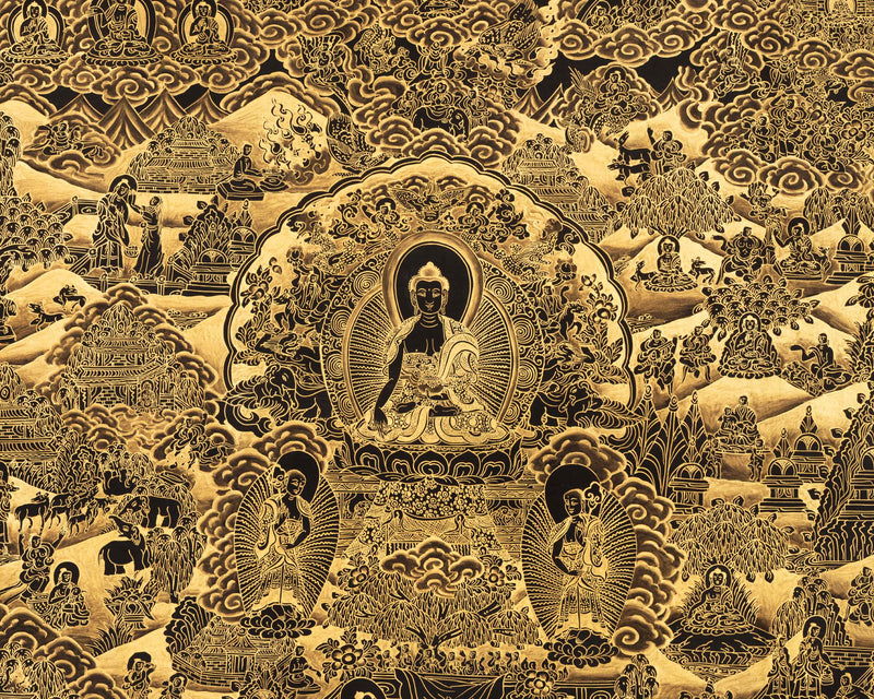 Gold Style Buddha Life Story | Tibetan Buddhist Wall Decoration Art Thangka