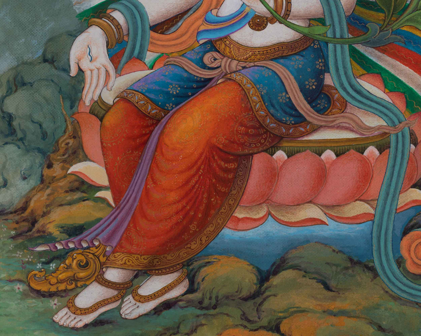 White Tara Goddess Buddhism Thangka Print For Prayers | The Female Buddha Art Canvas