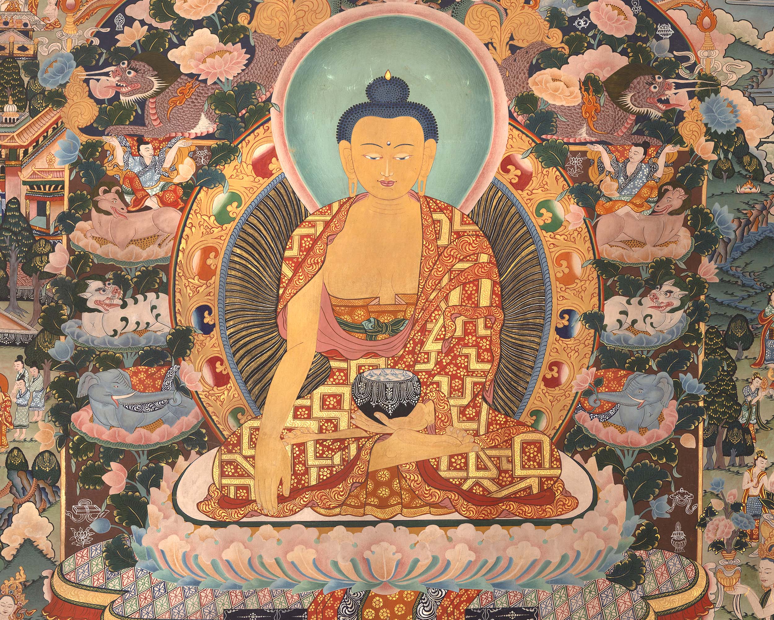 Shakyamuni Buddha Life Story | Vintage Original Hand-Painted Thangka