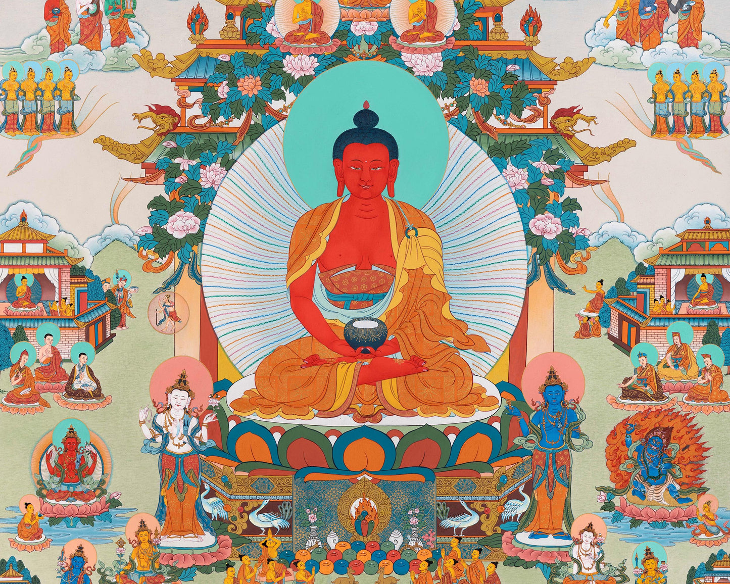 Amitabha Pure Land | Traditionally Hand Painted Buddha Thangka