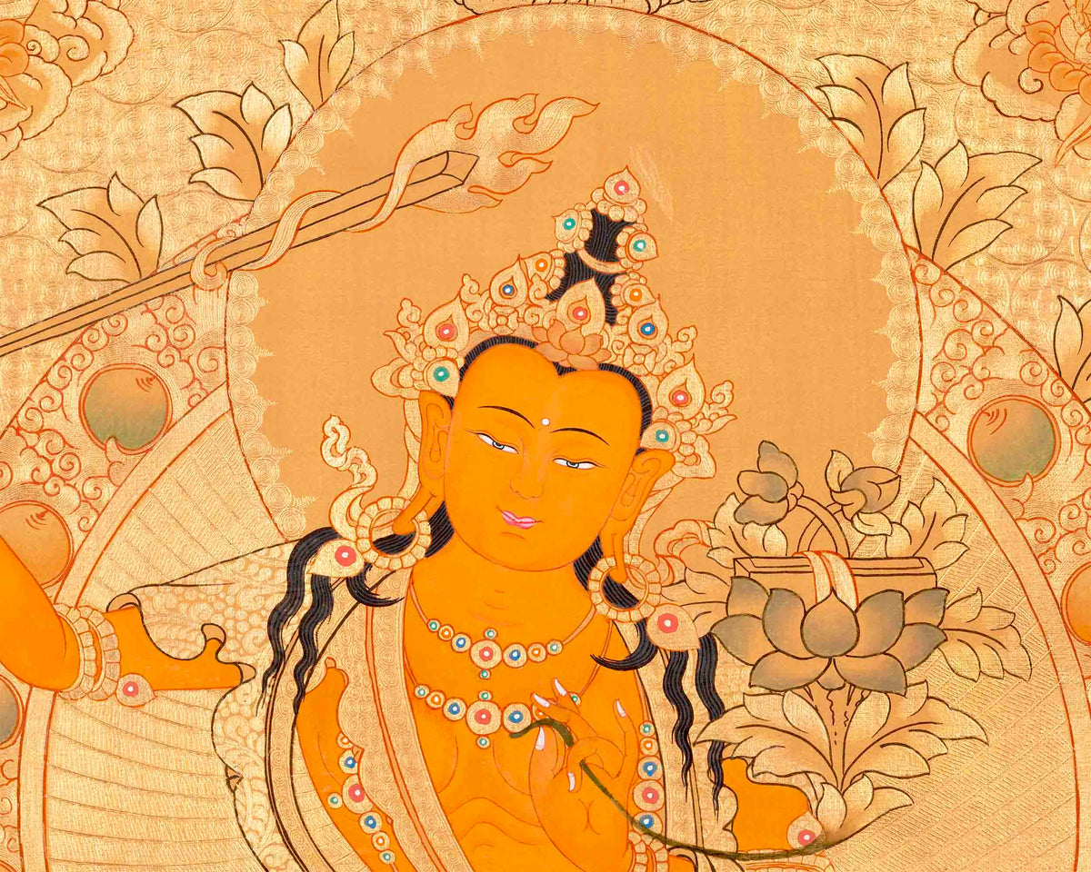 Hand Painted Full 24K Gold Manjushree Thangka | Wall Hanging Decor