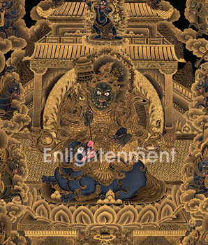 Exclusive Namtoshe Palace Thangka | Traditional Himalayan Art in Black & Gold | Authentic Painting Of Wealth Deity
