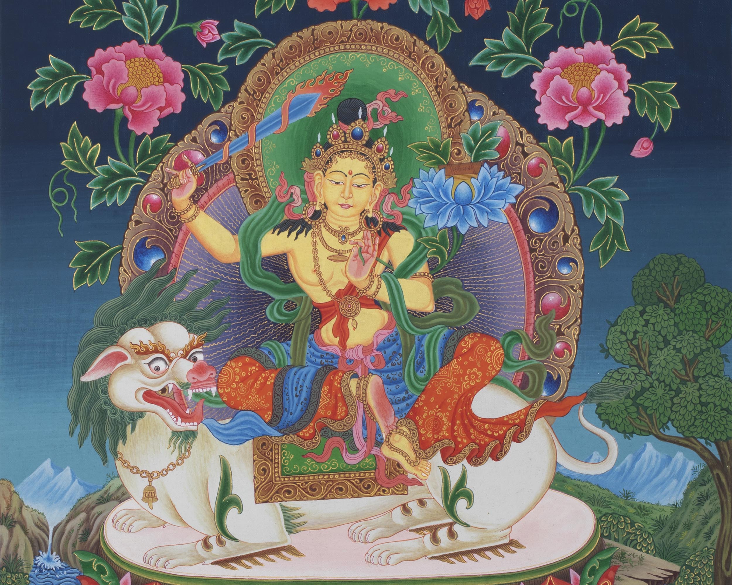 Manjushree Thangka Print | Wall Hanging Decors | Buddhist Artwork