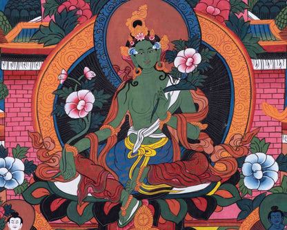 Green Tara Thangka | Religious Buddhist Painting | Wall Decors