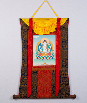 Avalokiteshvara Thangka | Himalayan Buddhist Art (with Brocade)