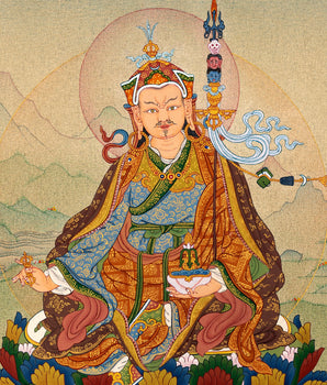 Padmasambhava Thangka | Tibetan Thangka in Natural Stone Color & 24K Gold