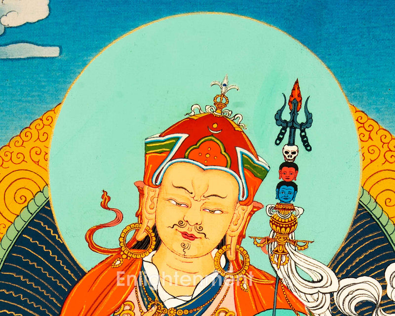 Guru Rinpoche Masterpiece Thangka | Thangka in Karma Gadri Style | Religious Decors