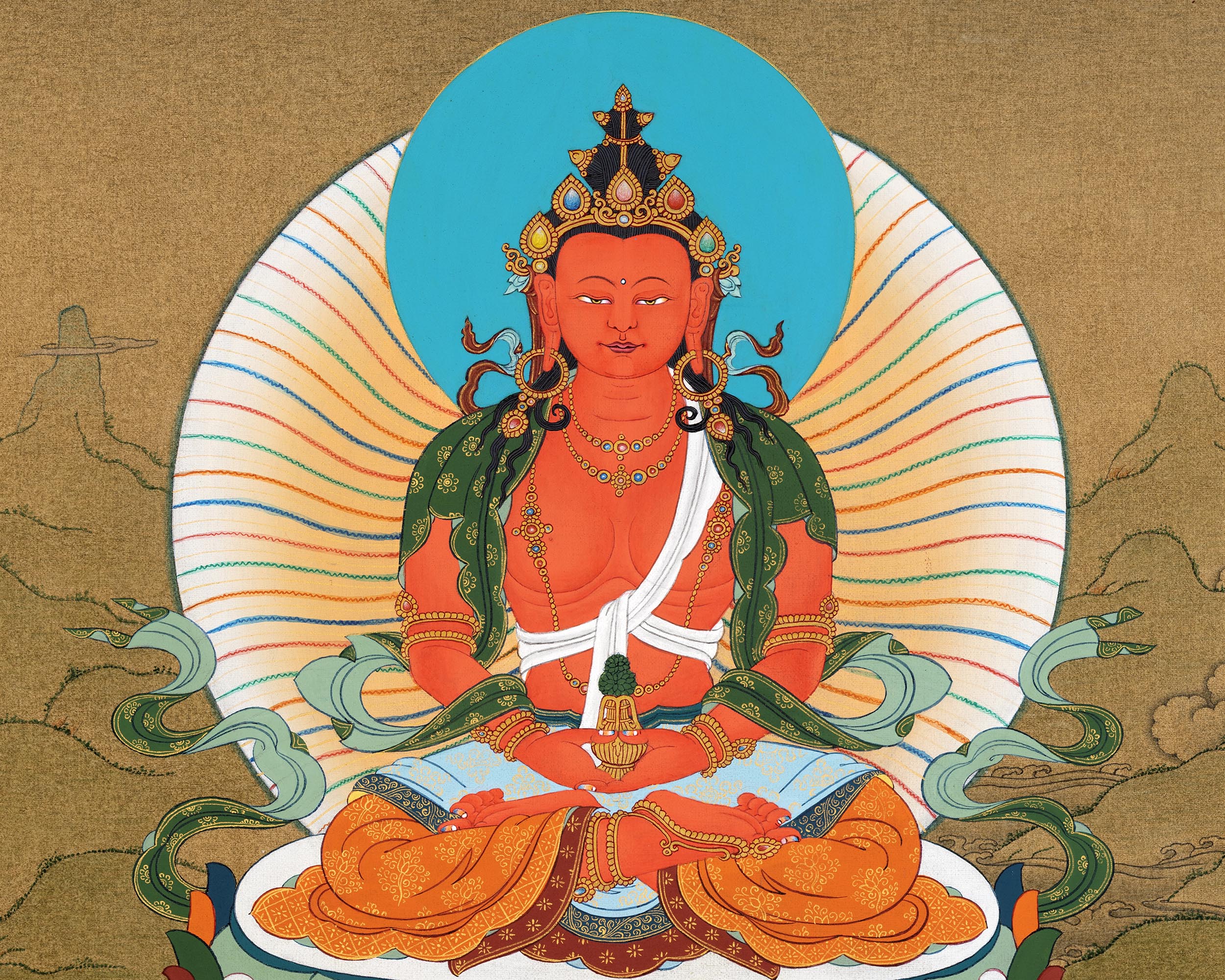 Amitayush With White Tara and Namgyalma Canvas Print |   High Quality Giclee Canvas Print