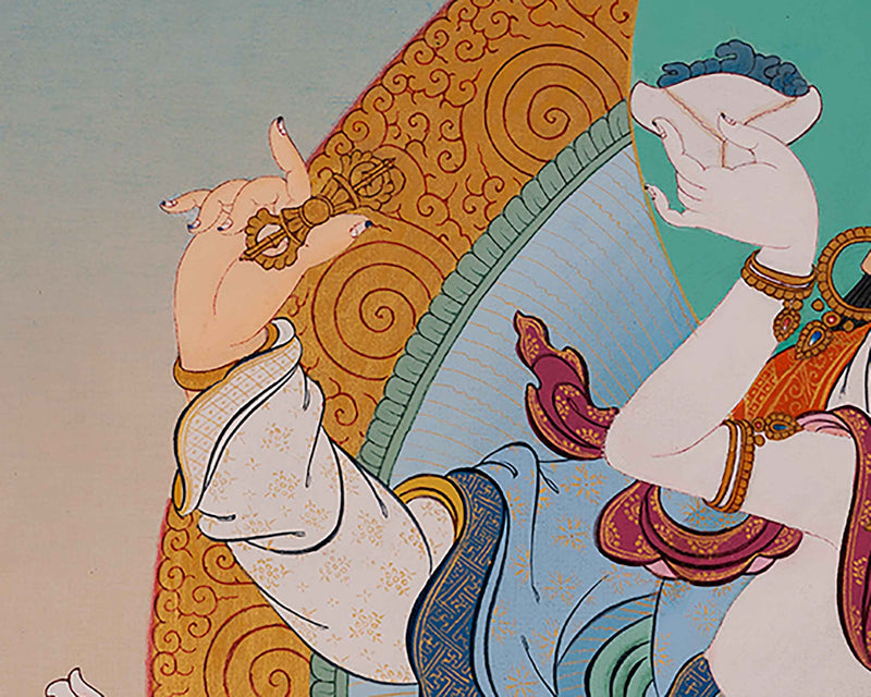 Buddha Padmasambhava With Consort Thangka Painting | Traditional Buddhist Art