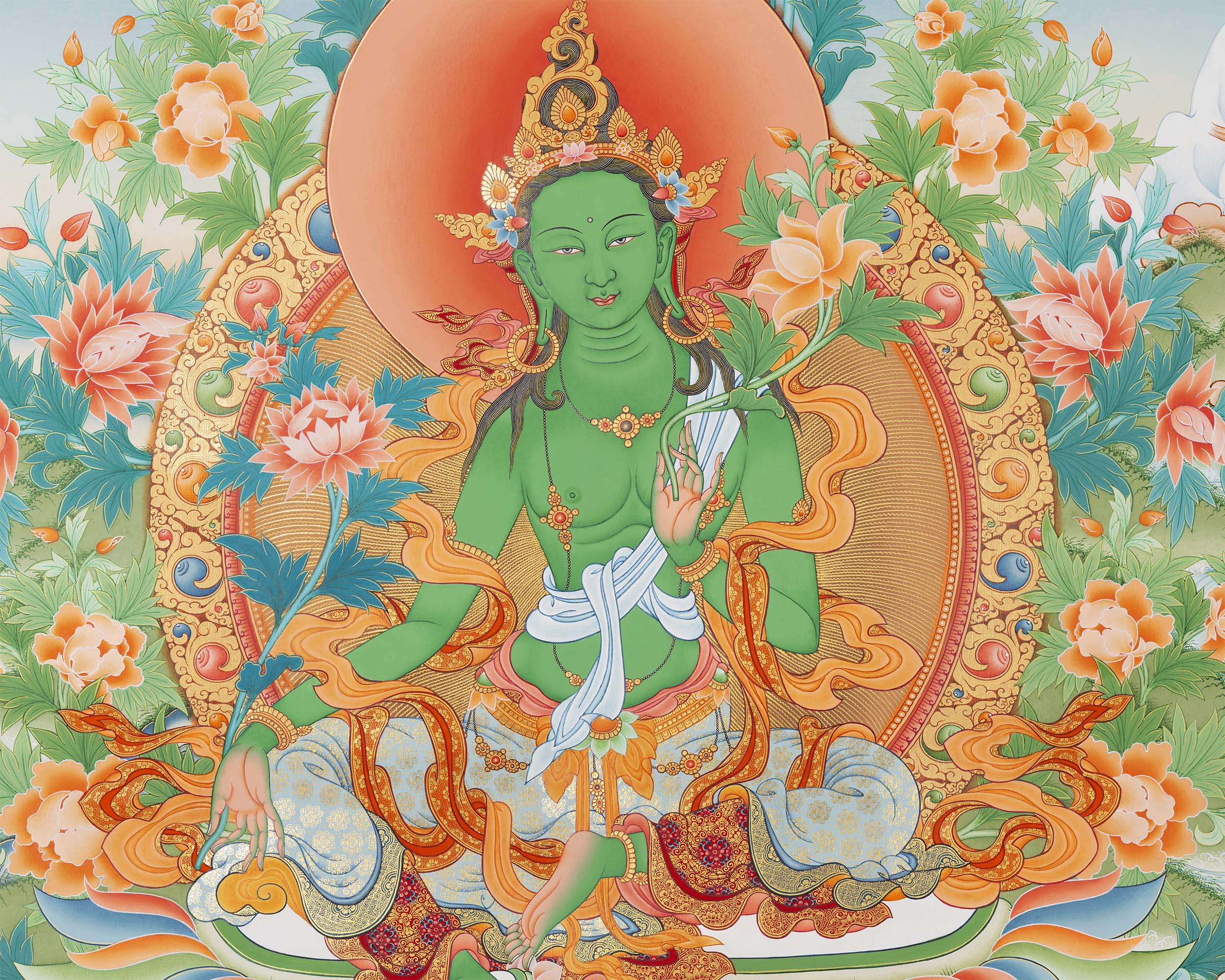 Green Tara Thangka Digital Prints | Tibetan Thangka Prints