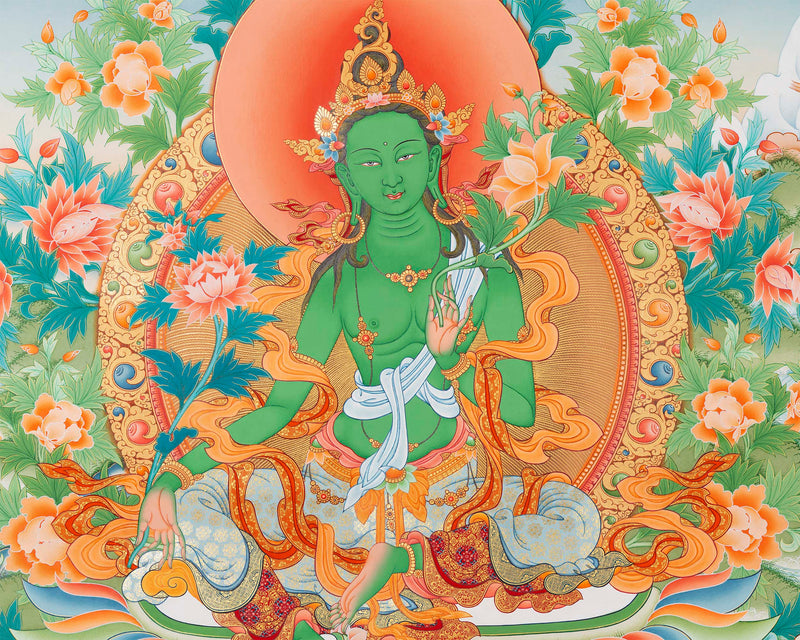 Green Tara Thangka Digital Prints | Tibetan Thangka Prints