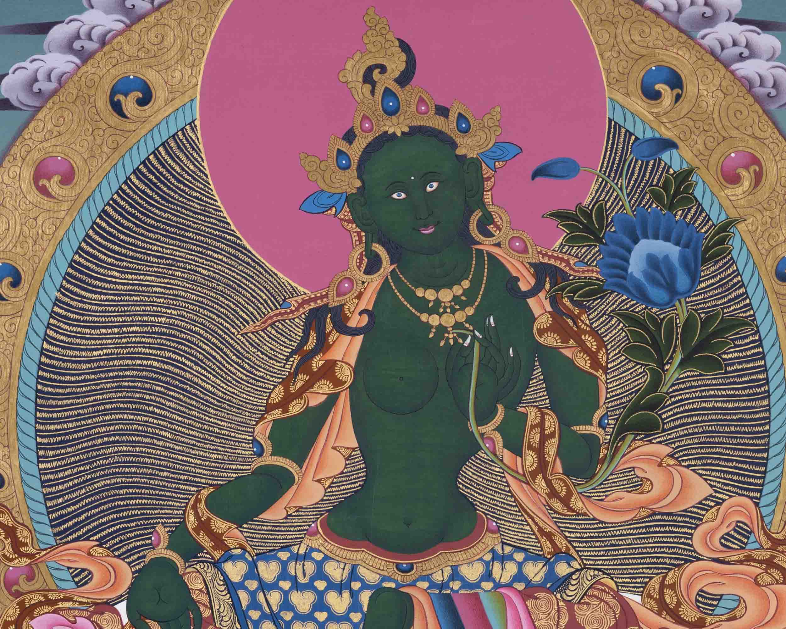 Female Bodhisattva Tara | Green Tara Thangka | Wall Decoration Art