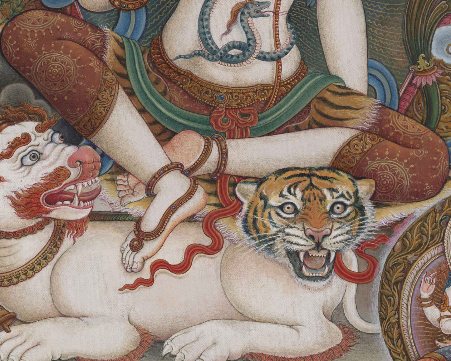 Simhanada Avalokiteshvara Seated On A Roaring Lion Print | Himalayan Art For Healing Practice