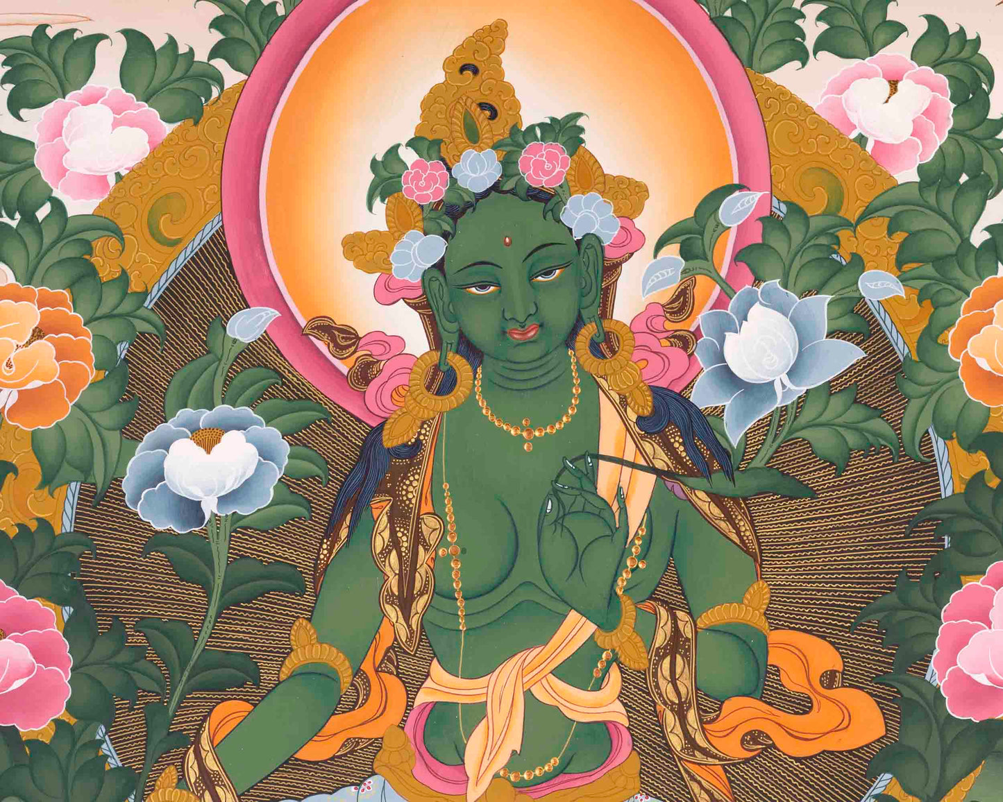 Green Tara Thangka | Religious Buddhist Painting | Wall Hanging Decors