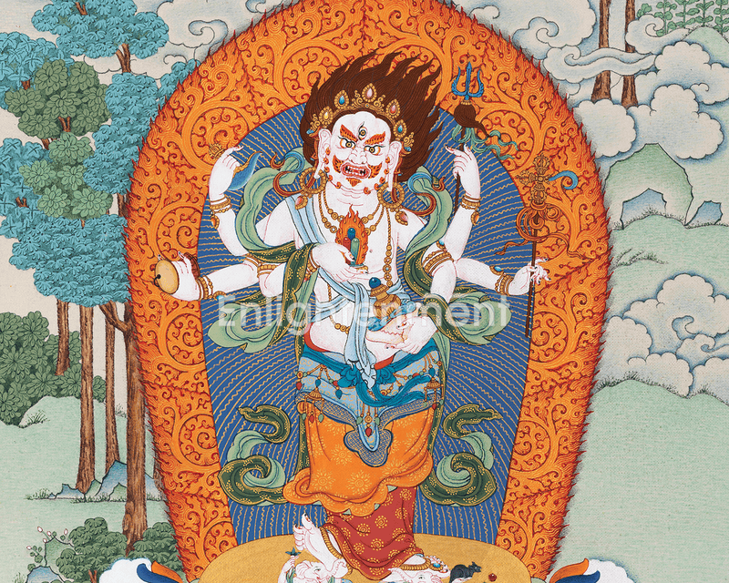 White Mahakala Thangka | The Fierce and Protective Deity of Tibet | Tibetan Buddhist Deity