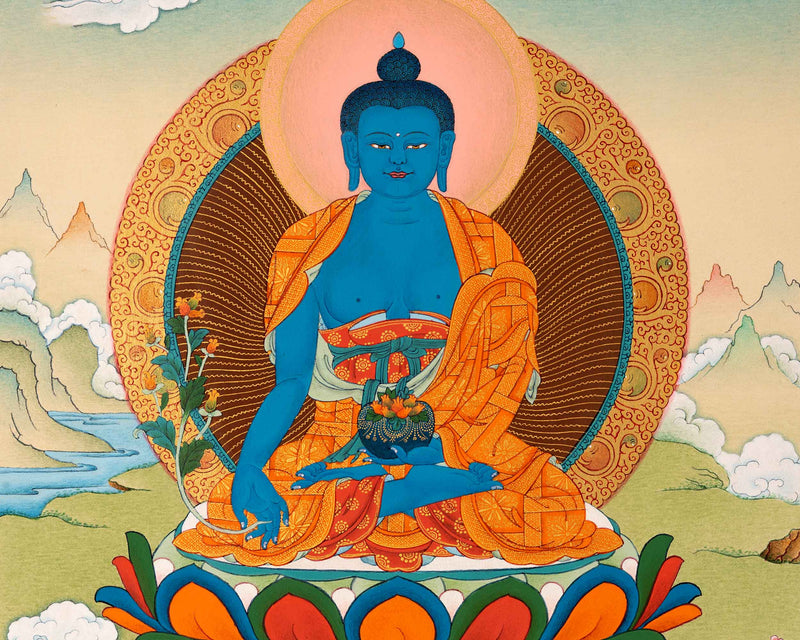 Healing Buddha Thangka | Traditionally Painted Medicine Buddha Art