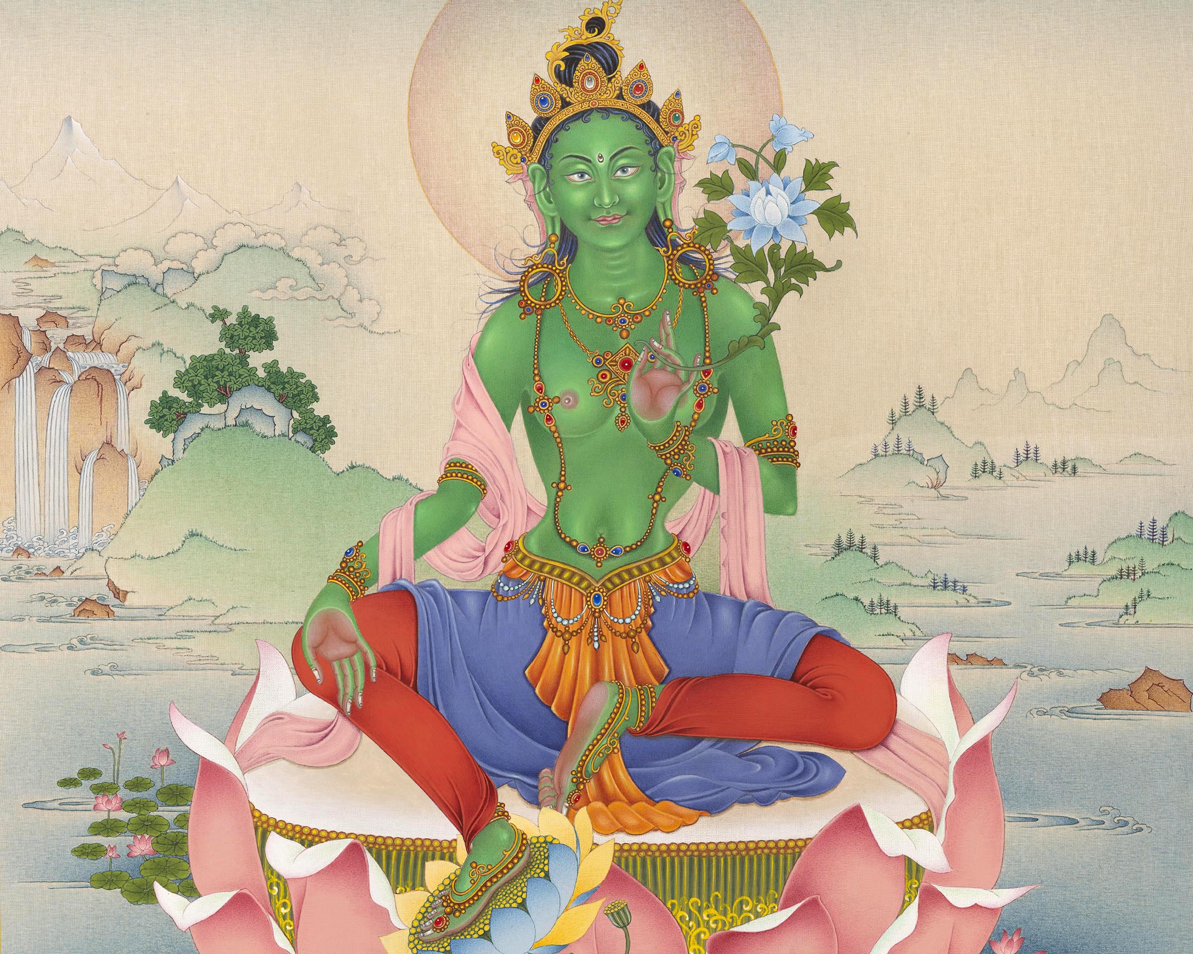 Green Tara Mantra Practice Giclee Print | Himalayan Tibetan Thangka Print Of Mother Tara