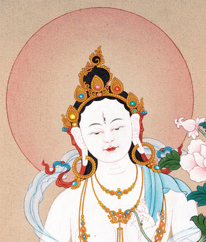 White  Tara Thangka | Tibetan painting in 24k Gold
