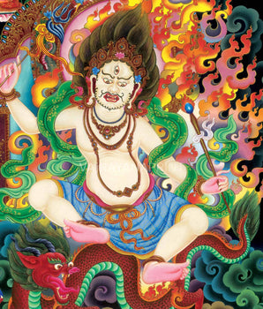 White Dzambhala Thangka Print | God Of Wealth Canvas Wall Decor