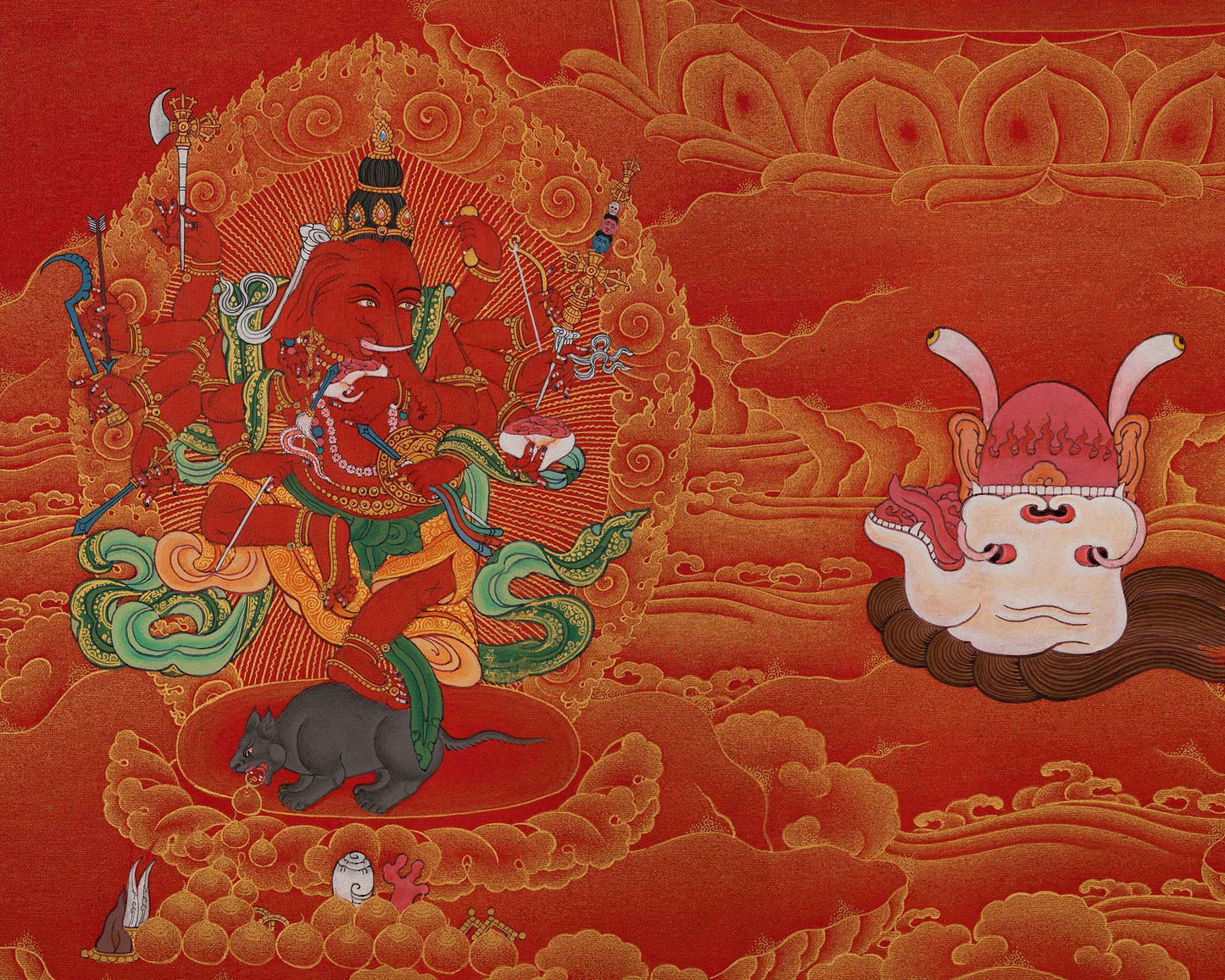 Kurukulle Sadhana Thangka | Kurukulla With Ganesha And Takiraja