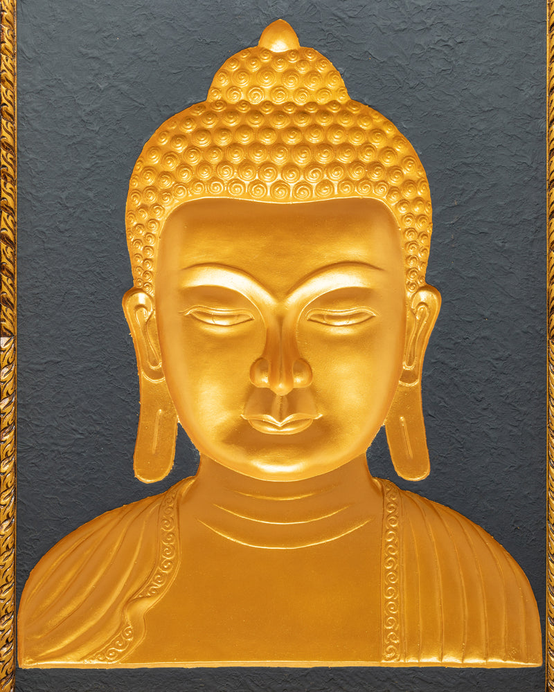 Wooden Buddha Head Thangka | 24k Gold Plated on Deity Head