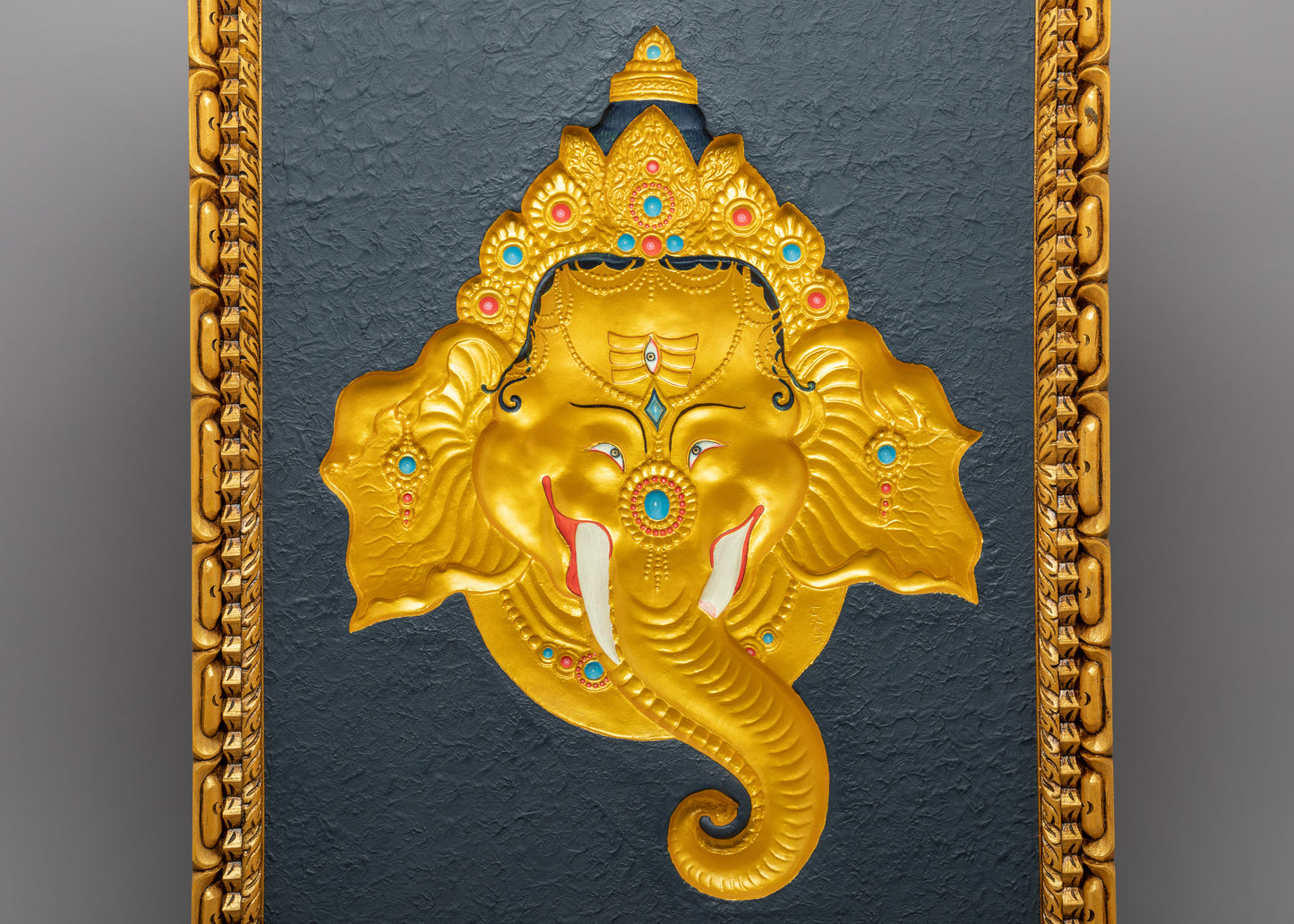 Ganesh Head Wooden Thangka | Wall Hanging Art