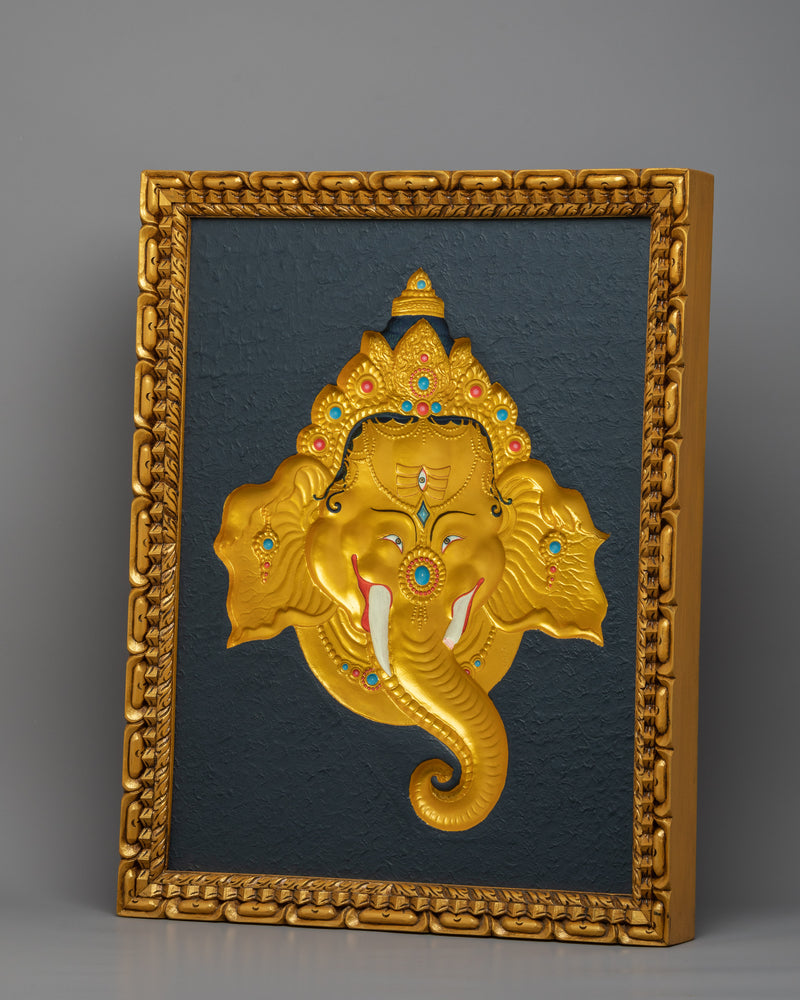 Ganesh Head Wooden Thangka | Wall Hanging Art