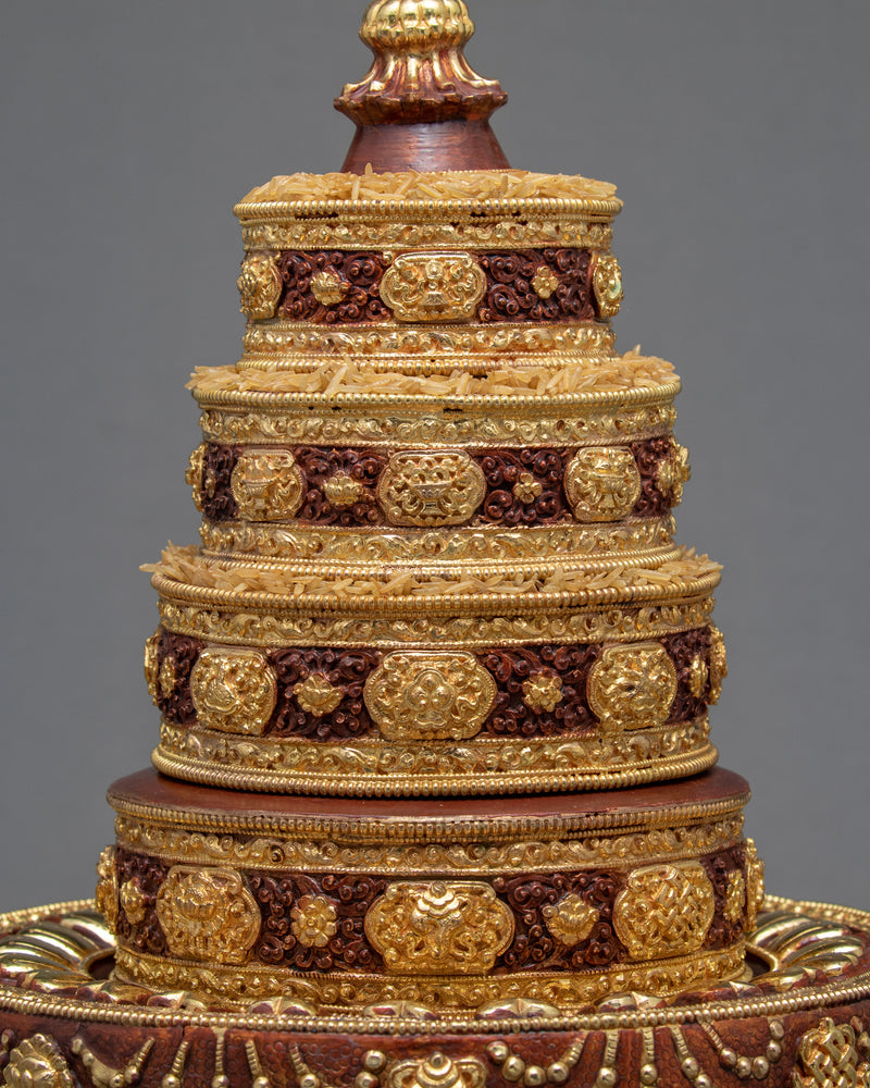 Traditional Rice Offering Set | Highly Decorated Copper Mandala