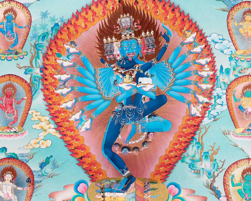 Hevajra With Eight Dakinis Thangka | Tibetan Vajrayana Print