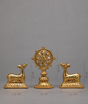 Sculpture Of Two Deer and Dharmachakra | Buddhist Symbol | Plated With Gold