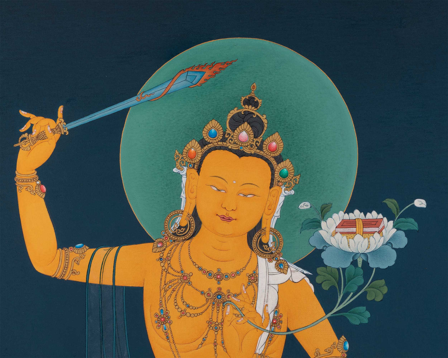 The Radiant Manjushri Thangka Print | The Bodhisattva of Wisdom Canvas Print | Buddhist Art |