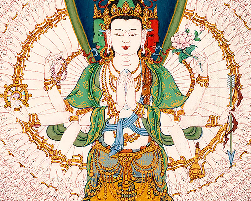 Traditionally Hand-Painted Chenrezig 1000 Arms Thangka | Himalayan Buddhist Sacred Art