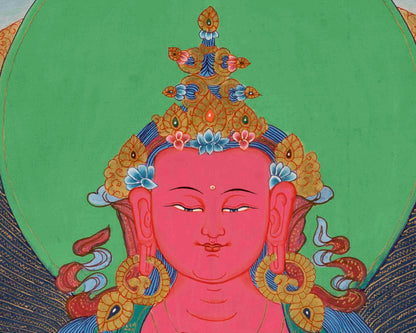 Red Amitayus Buddha Thangka | Religious Hand Painting | Wall Decors