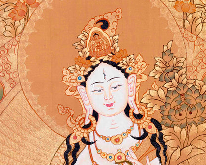 Tibetan White Tara Thangka | Wall Hanging Meditation and Yoga Art