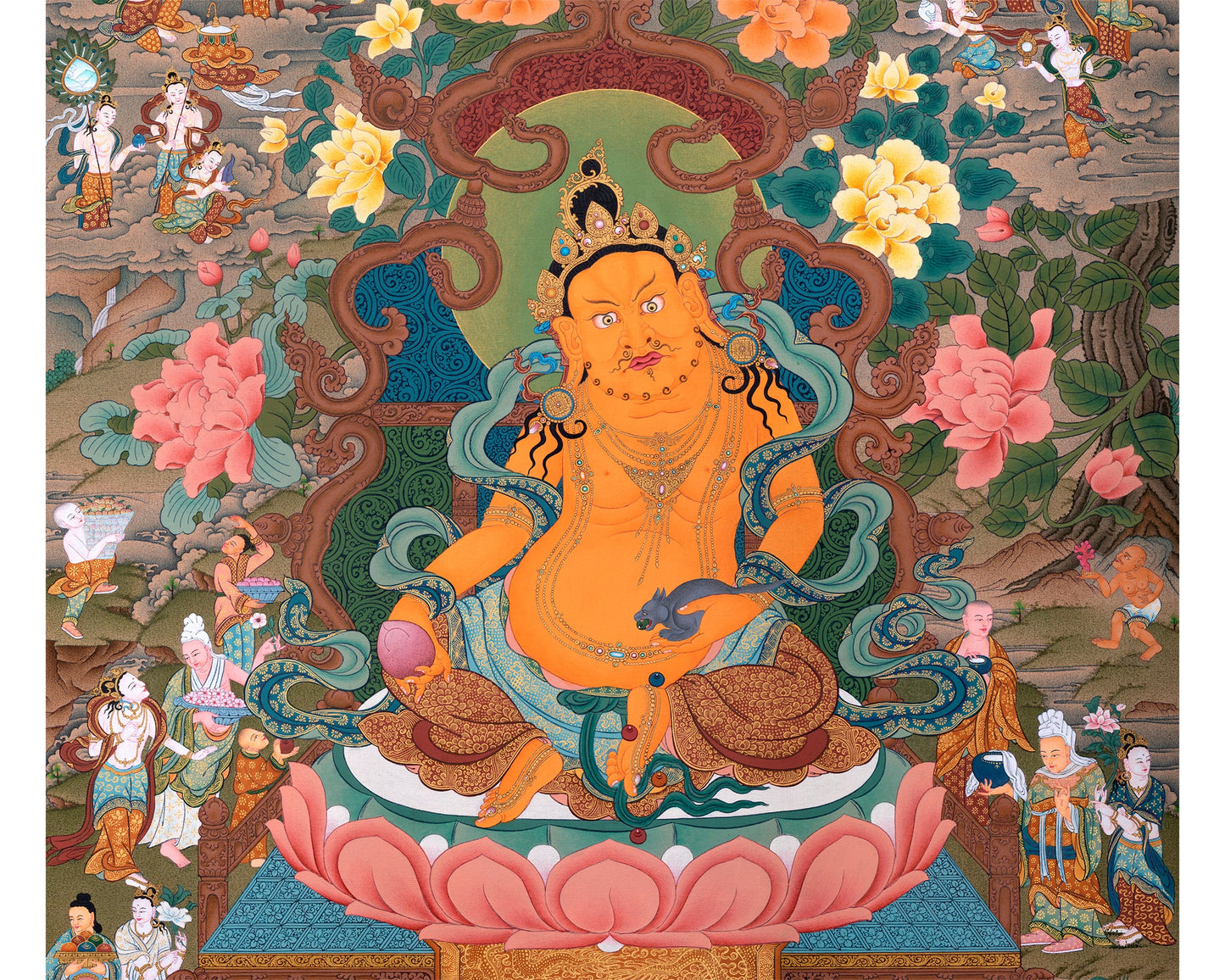 Jambala, Dzambhala Thangka Painting, Tibetan Thangka Print