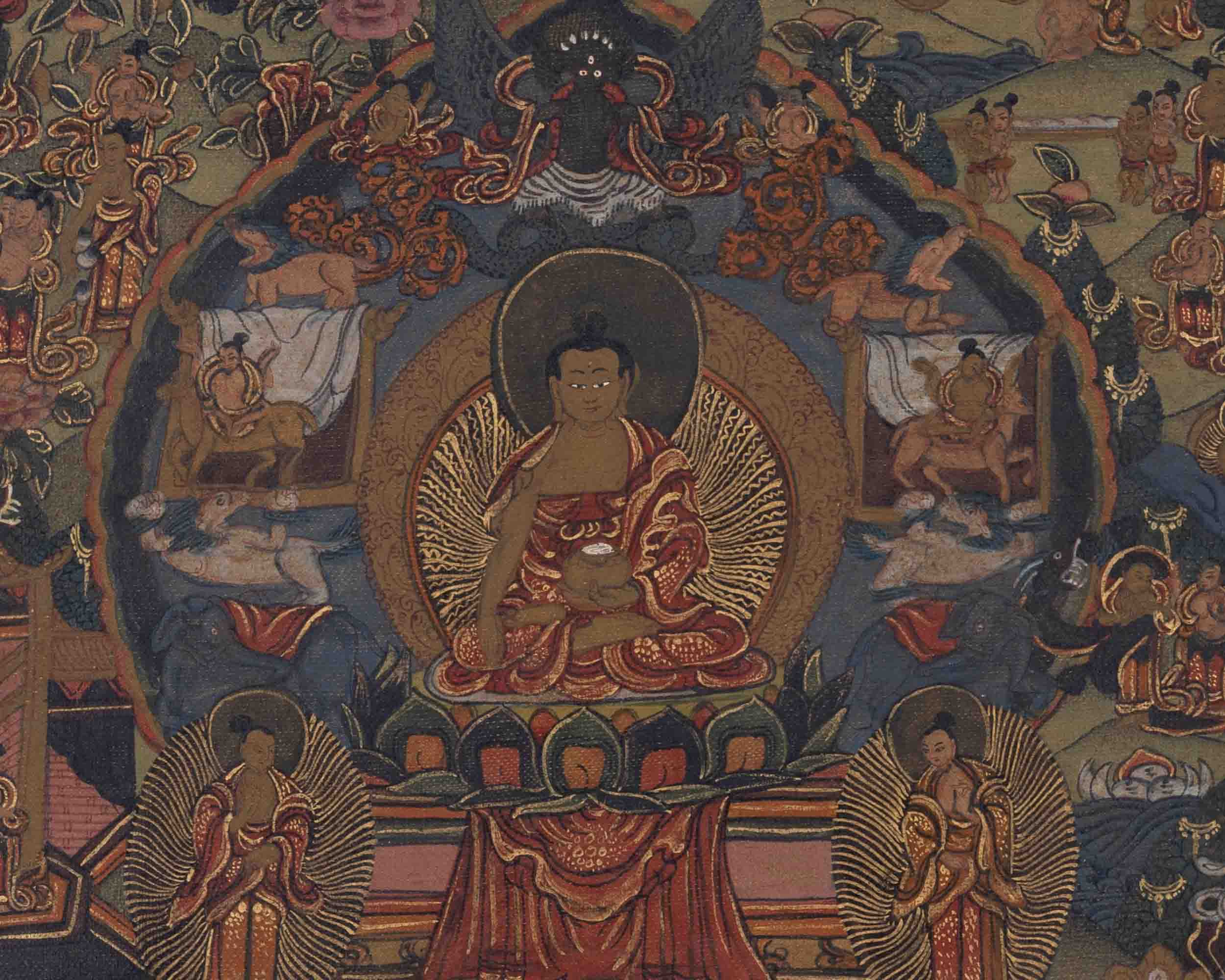 Life Of Shakyamuni Buddha | Traditional Tibetan Thangka | Wall Decors