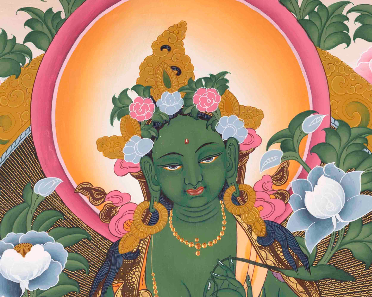 Green Tara Thangka | Religious Buddhist Painting | Wall Hanging Decors