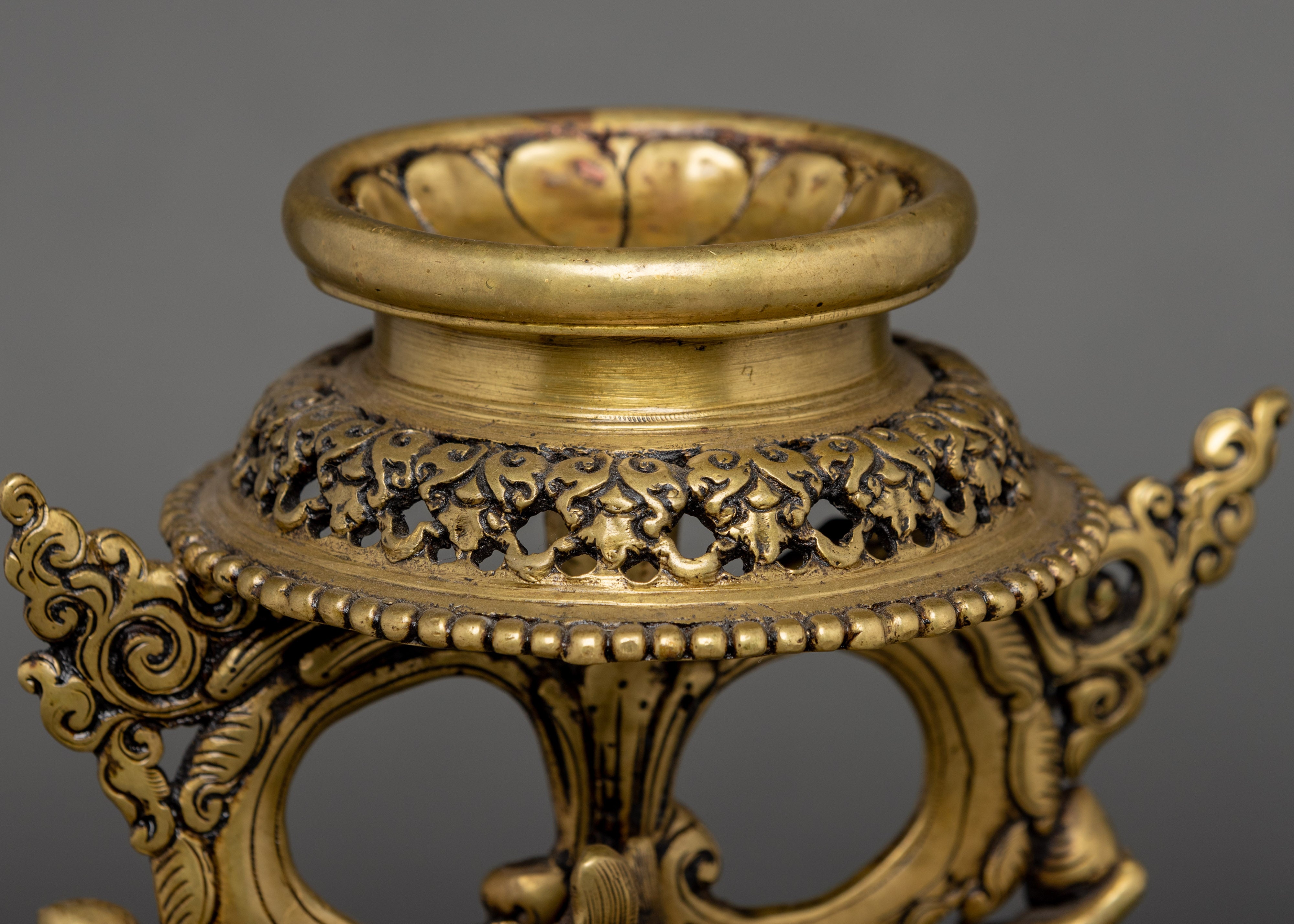 Vintage Lion Oil Lamp Set | Tibetan Home Decor | Ancient Practices