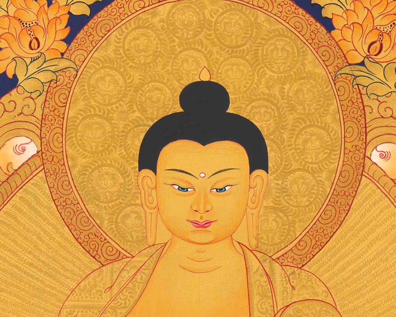 Shakyamuni Buddha Gold Thangka | Religious Tibetan Paint | Wall Decors