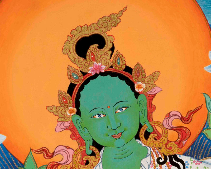 Healing Female Deity | Green Tara Thangka | Wall Decors