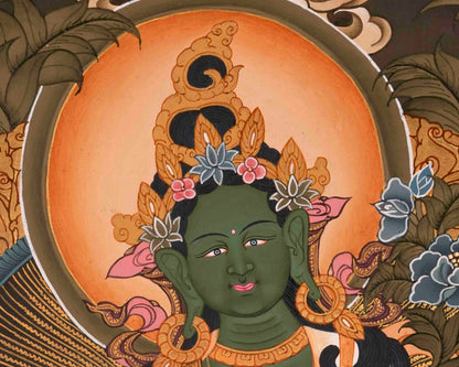 Green Tara Thangka | Buddhist Religious Art | Wall Decors