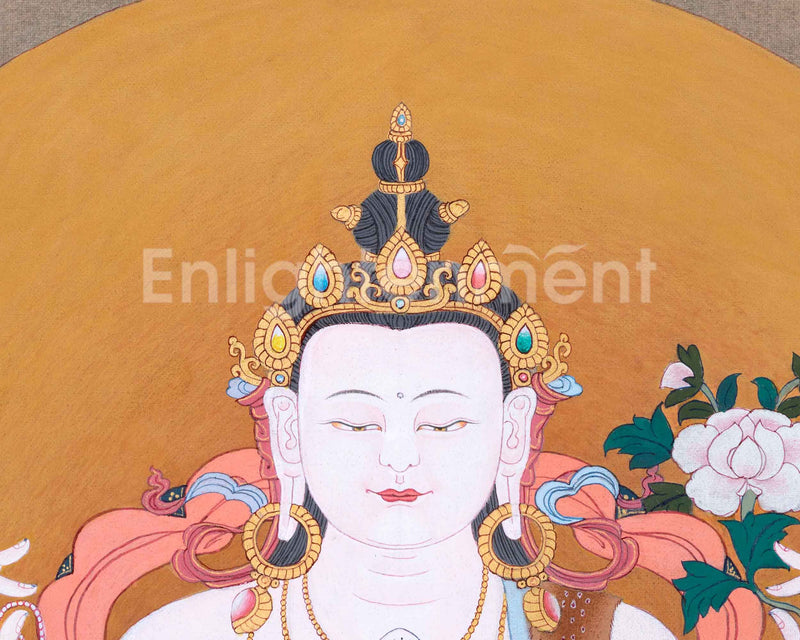 Traditional Tibetan Thangka For Chenrezig Mantra Practice | The Bodhisattva Of Compassion Art On Cotton Cavnas