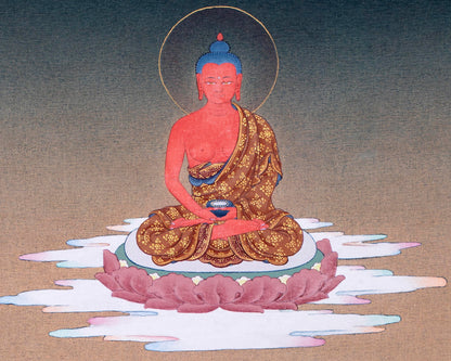 Chenrezig With Amitabha | Buddhist Thangka Print | Bodhisattva Art